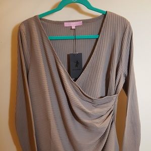 Regna X Tan Long Sleeve Criss Cross Shirt NWOT